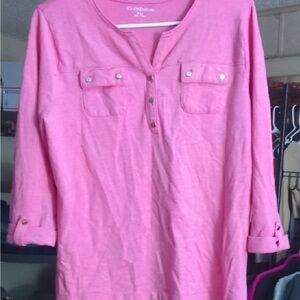 🌸💕 Croft & Barrow Pink Henley Utility Top | Size PXL | Roll-Tab Sleeves 👚✨